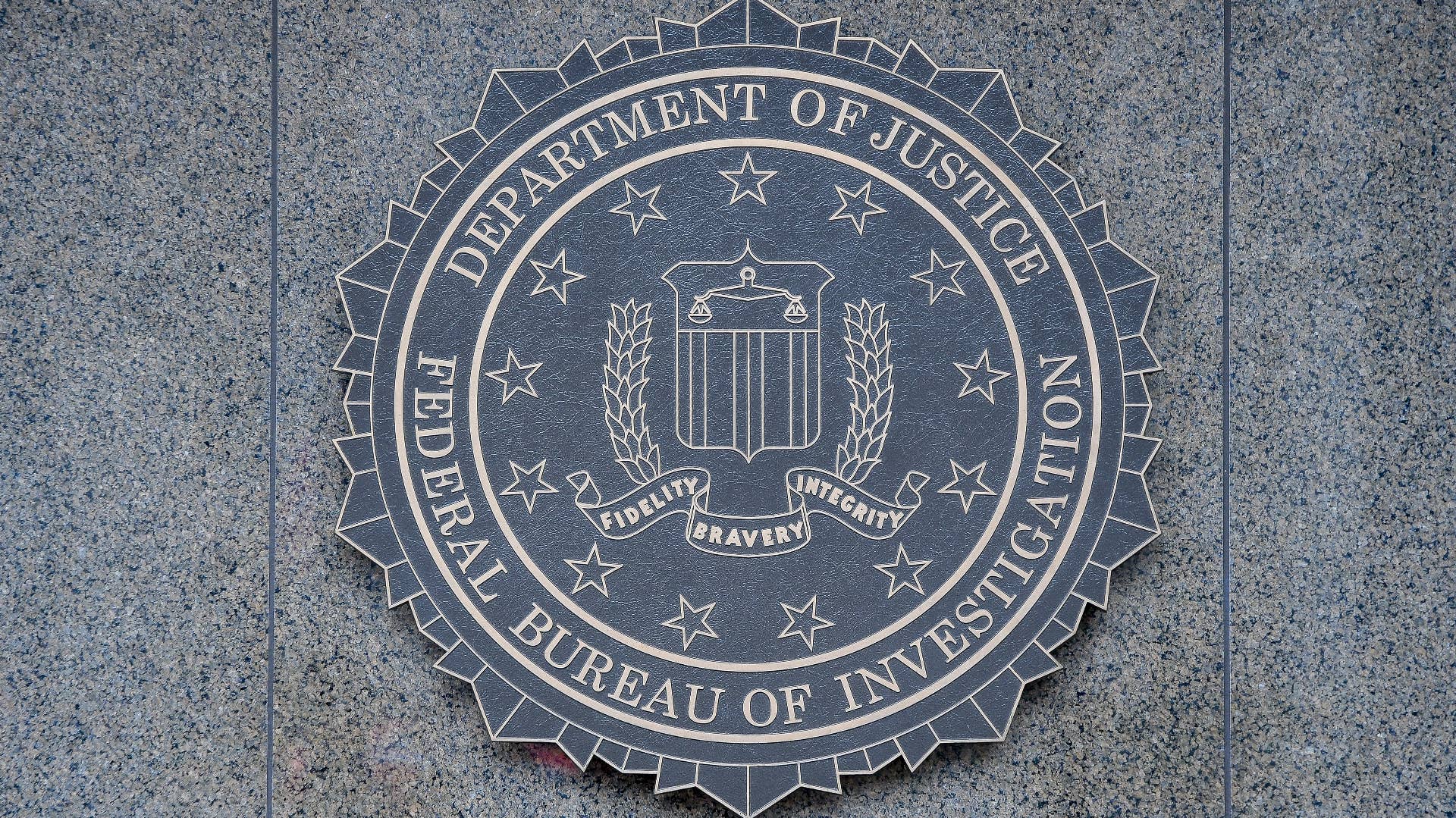 FBI seal at headquarters in Washington DC.