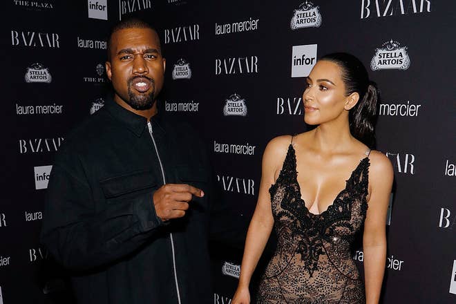 Kanye West and Kim Kardashian West attend the 2016 Harper ICONS Party