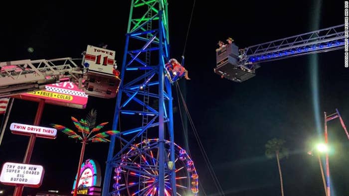 Two Florida teens were suspended on a slingshot ride