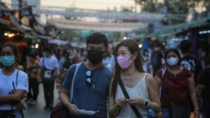 People wearing protective facemasks