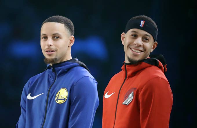 Stephen Curry and Seth Curry Look on