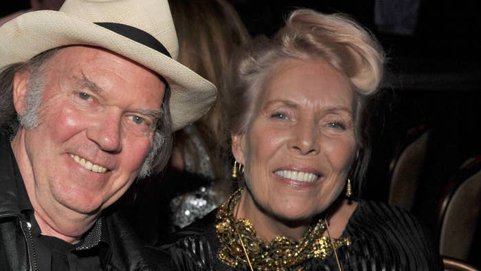 Singers Neil Young and Joni Mitchell attend Clive Davis and The Recording Academy&#x27;s 2012 Pre-GRAMMY Gala