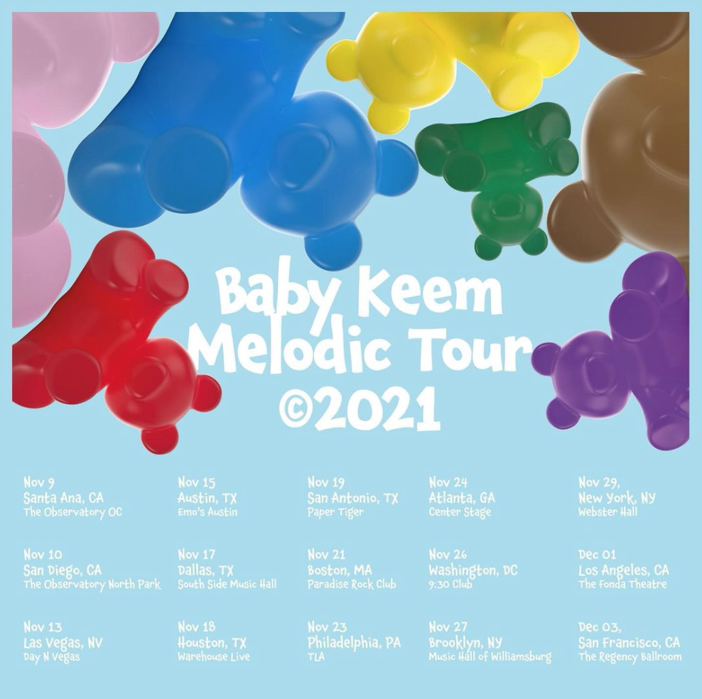 A flyer for a Baby Keem tour is shown.
