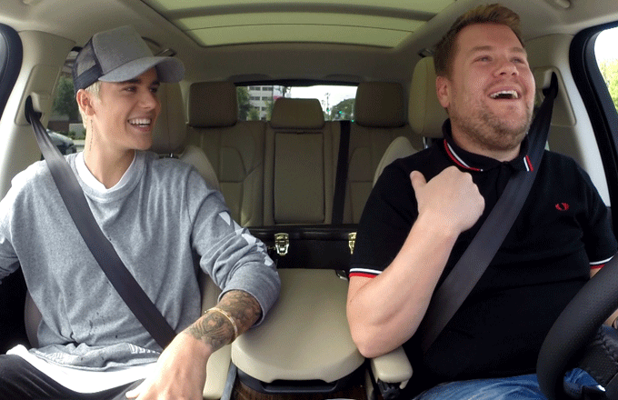 Justin Bieber and James Corden share a ride for 'Carpool Karaoke.'