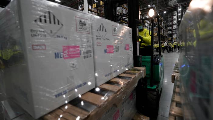 Boxes containing the Pfizer BioNTech COVID 19 vaccine