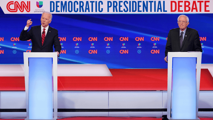 Bernie Sanders and Joe Biden at the Democratic Presidential Debate.