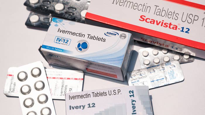 This picture shows the tablets of Ivermectin drugs in Tehatta, West Benga, India