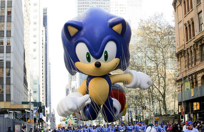 The Sonic the Hedgehog balloon is seen during the 87th Annual Macy's Thanksgiving Day Parade/