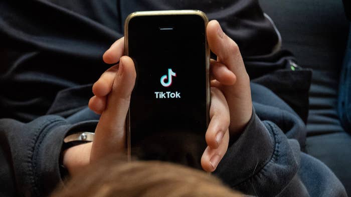 In this photo illustration, a boy looks at the TikTok app