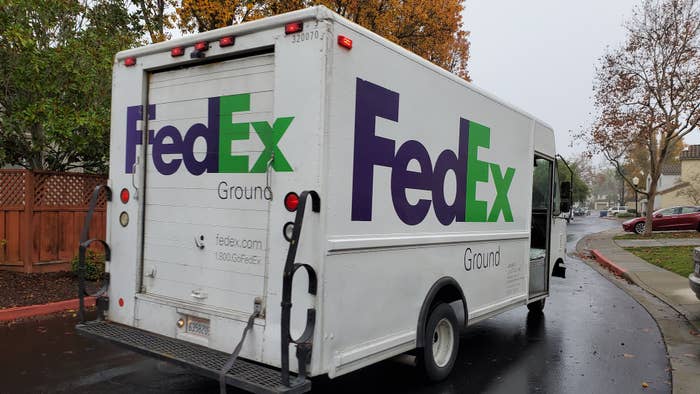 Photograph of a Fedex truck driving