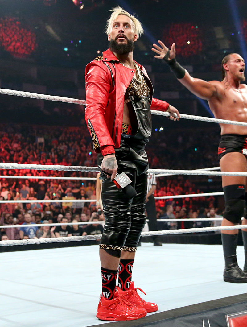 Enzo Amore Wearing the Red Air Jordan 11Lab4