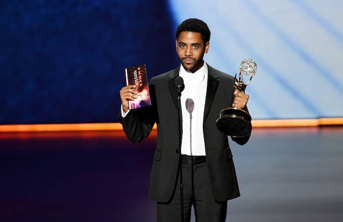 Jharrel Jerome accepts award for &#x27;When They See Us&#x27; during Emmy Awards.