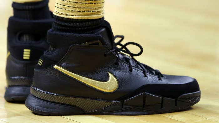 DeMar DeRozan Nike Zoom Kobe 1 Black Gold On Foot