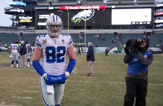 ason Witten #82 of the Dallas Cowboys walks off the field