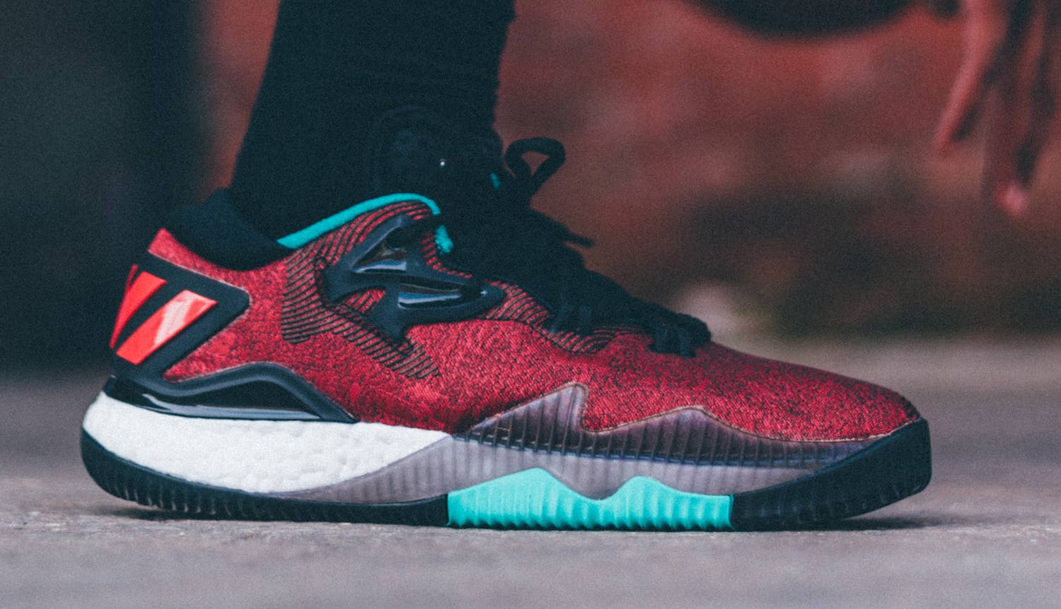 James Harden Adidas Boost Ghost Pepper Sneakers On Feet