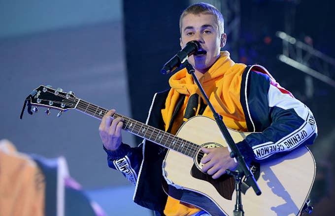 Justin Bieber performs on stage during the One Love Manchester