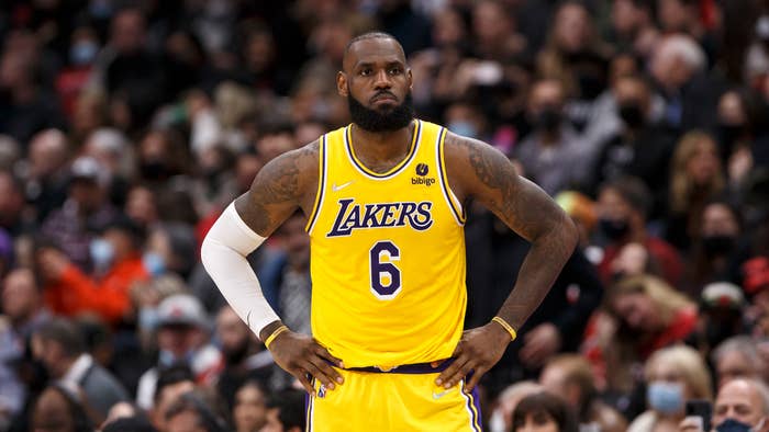 LeBron James #6 of the Los Angeles Lakers during their NBA game against the Toronto Raptors