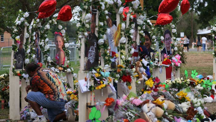 Vigil outside Robb Elementary School in Texas