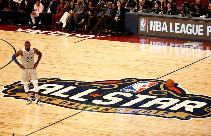 LeBron James stands at center court during the 2017 NBA All Star Game.