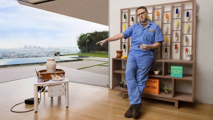 Seth Rogen is pictured in the Houseplant Airbnb space
