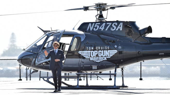 Tom Cruise is seen exiting a helicopter