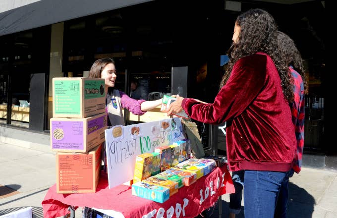 Molly Sheridan age 13, sells Girl Scout cookies in Chicago