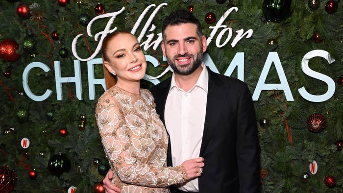 Lindsay Lohan and Bader Shammas attend Netflix’s Falling For Christmas Celebratory Holiday Fan Screening