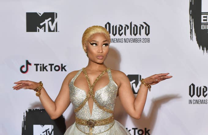 Nicki Minaj poses in the Winners room during the MTV EMAs 2018
