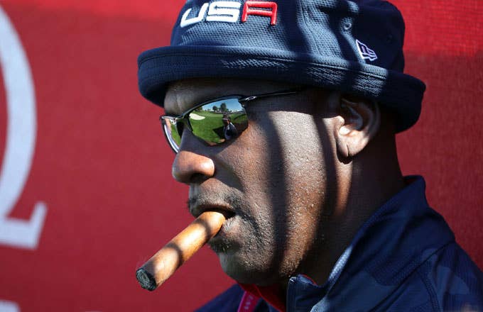 Michael Jordan at the first hole of the 41st Ryder Cup.