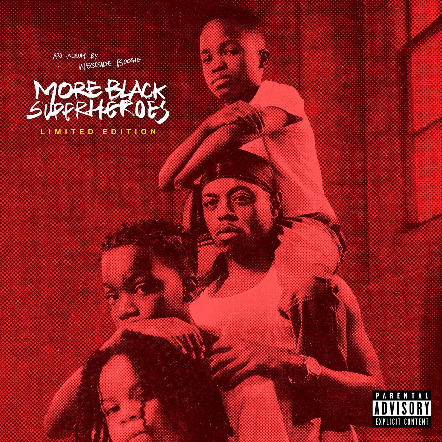 The cover art for Westside Boogie's 'More Black Superheroes' Deluxe