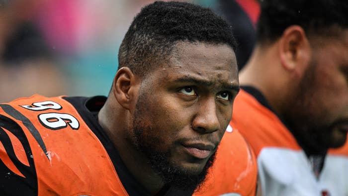 Carlos Dunlap looks on during the game against the Miami Dolphins.