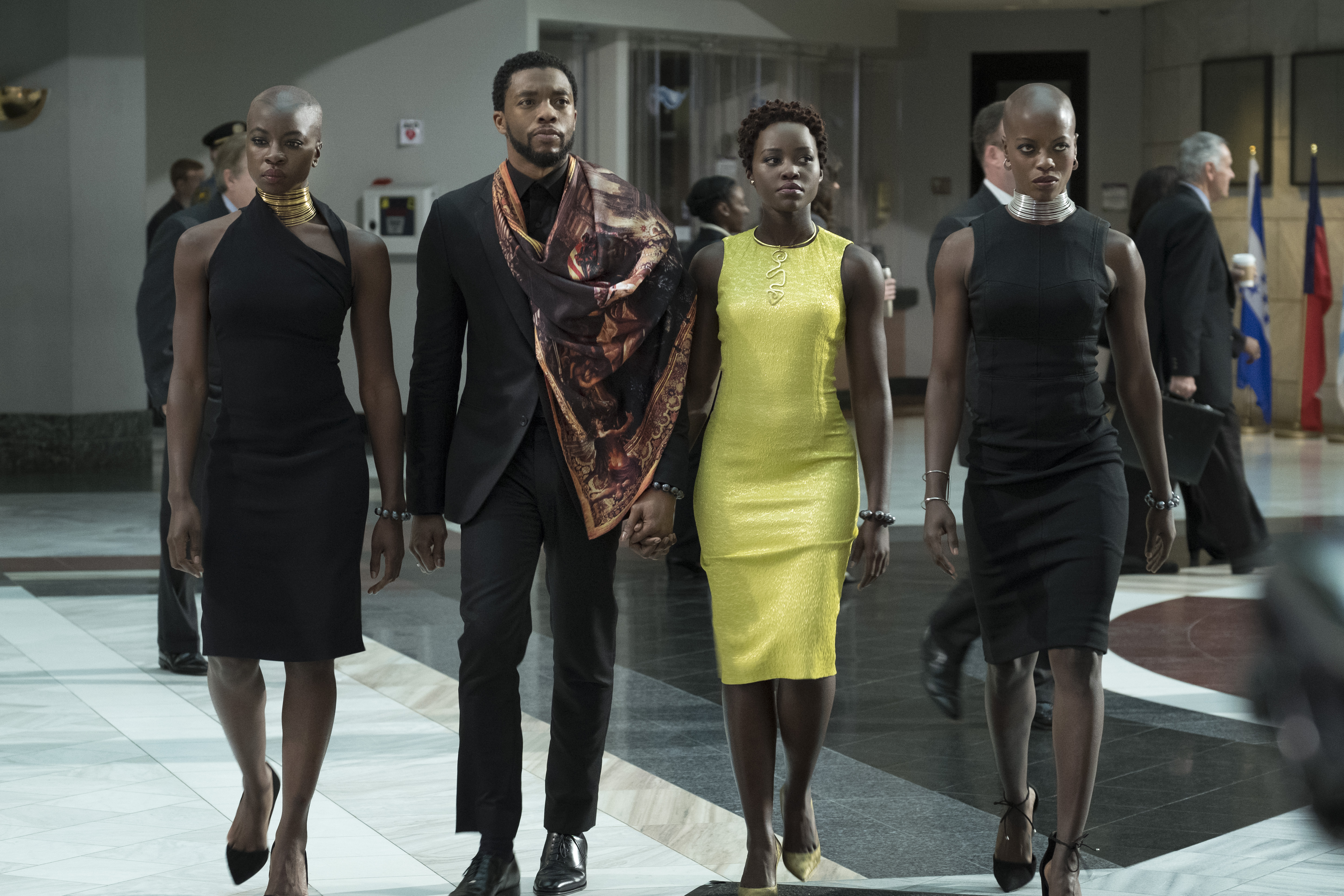 T&#x27;Challa, Nakia, and the Dora Milaje, from &#x27;Black Panther&#x27;