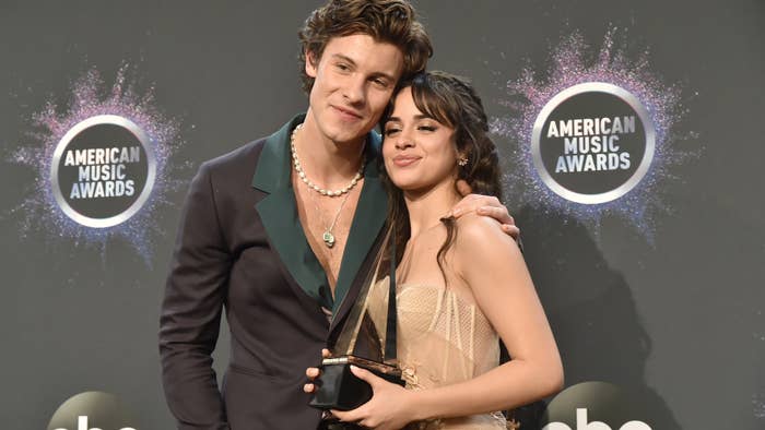 Shawn Mendes and Camila Cabello pose for photo together.