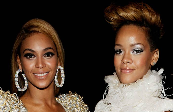 Beyonce and Rihanna attend the 52nd Annual Grammy Awards