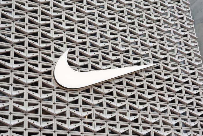 Nike logo is pictured on a store display