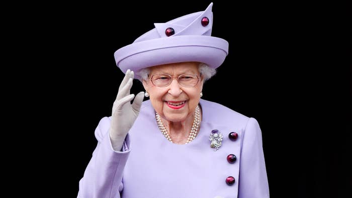 Queen Elizabeth II attends an Armed Forces Act of Loyalty Parade in the gardens of the Palace of Holyroodhouse