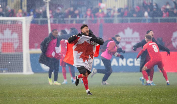 Jonathan Osorio of Canada celebrates victory after the FIFA World Cup CONCACAF qualifiers