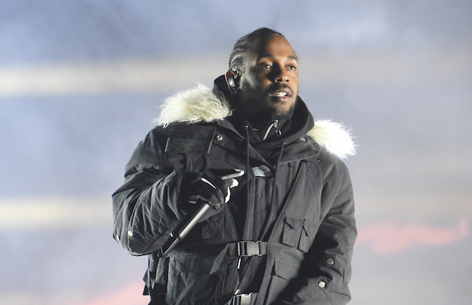 Kendrick Lamar performing at the 2018 College Football Playoff National Championship Game.