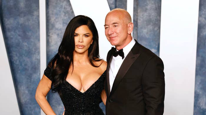 Lauren Sanchez and Jeff Bezos attend 2023 Vanity Fair Oscar Party