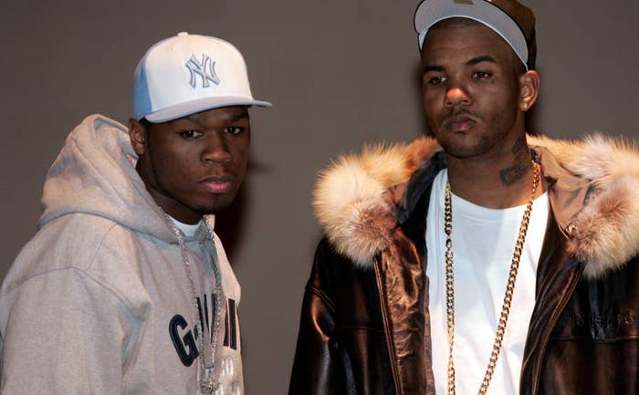 50 Cent and The Game attend a press conference in 2005