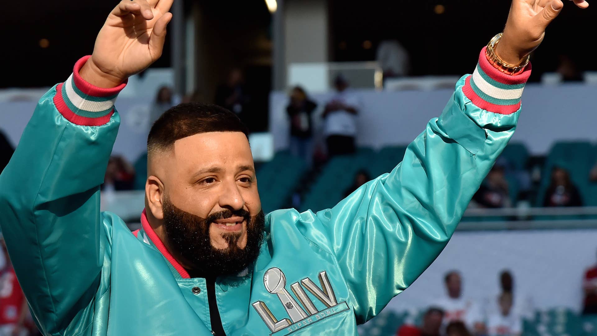 DJ Khaled attends Super Bowl LIV at Hard Rock Stadium