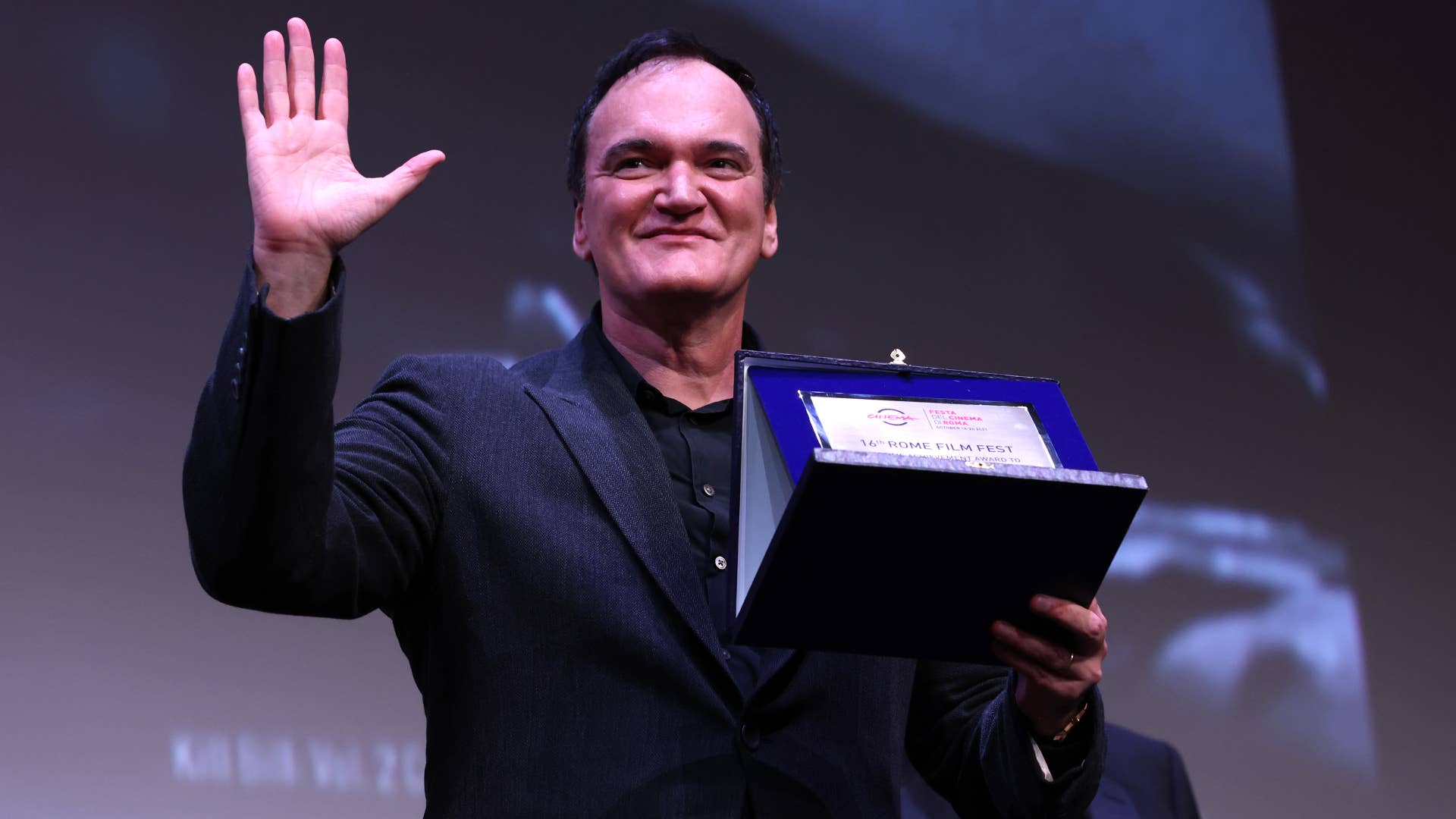 Quentin Tarantino appears at the Rome Film Festival