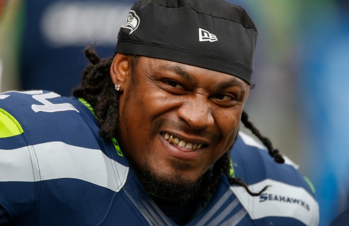 Marshawn Lynch on the sideline during a Seahawks game in 2014.