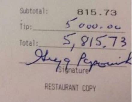 Gregg Popovich appears to leave a massive tip on an $815 meal.