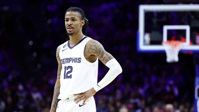 Ja Morant #12 of the Memphis Grizzlies looks on during the third quarter against the Philadelphia 76ers