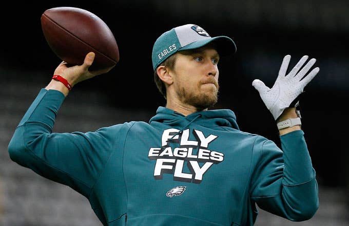 Nick Foles slings it before the NFC Wildcard Game against Chicago.