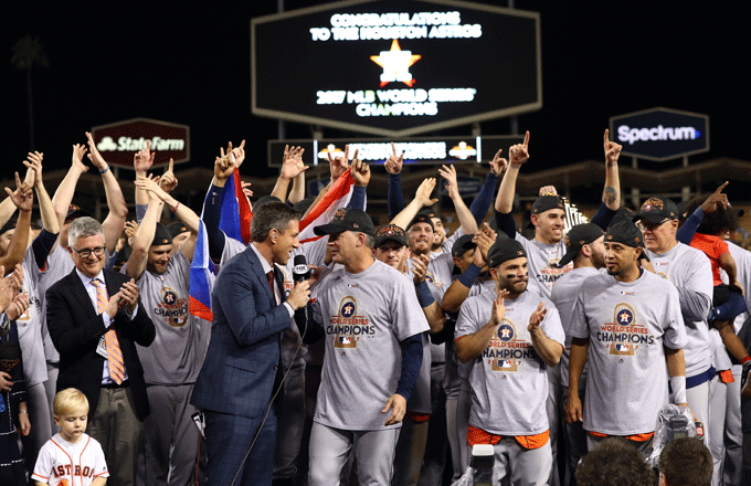 The 2017 Astros celebrate winning the World Series.