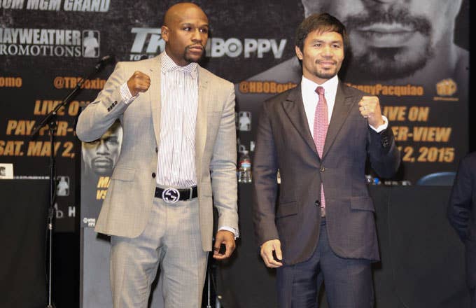 Floyd Mayweather and Manny Pacquiao at their press conference.