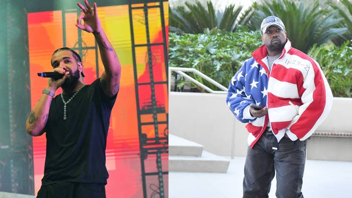 Drake and Kanye West are seen in separate images