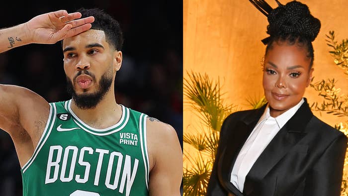 Split image of Jayson Tatum and Janet Jackson